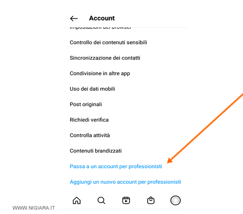 premere su Passa a un account aziendale