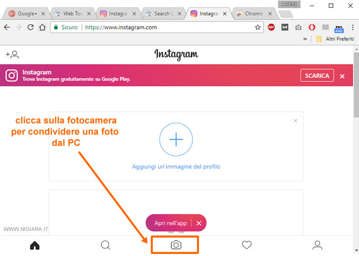 clicca sull'icona della macchina fotografica