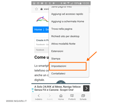 premi su Impostazioni