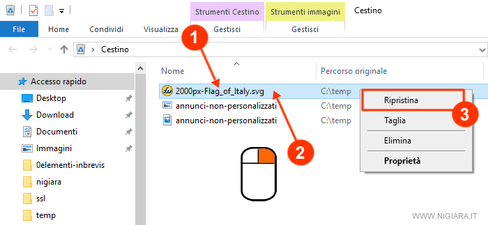 come ripristinare file dal cestino