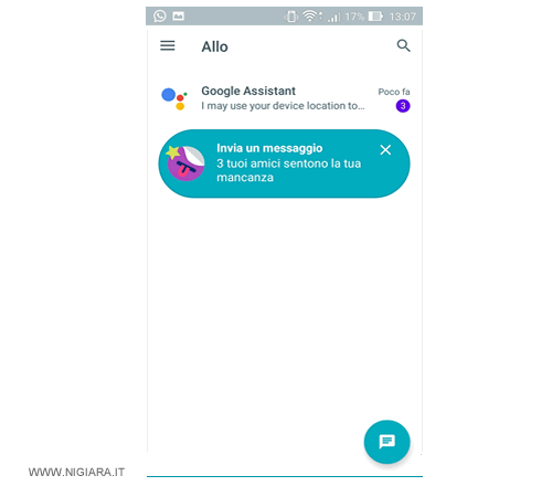 l'installazione di Google Allo è finita e la registrazione del tuo account è completa