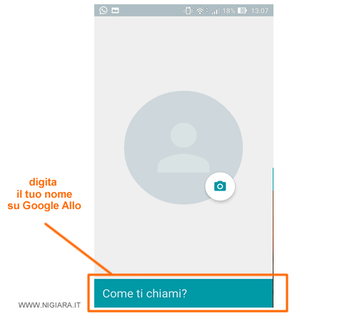 scrivi il nome del tuo account su Google Allo