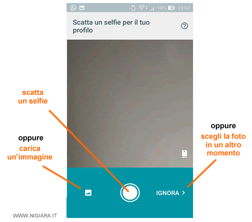 scatta una foto oppure seleziona una immagine come foto del tuo profilo su Google Allo