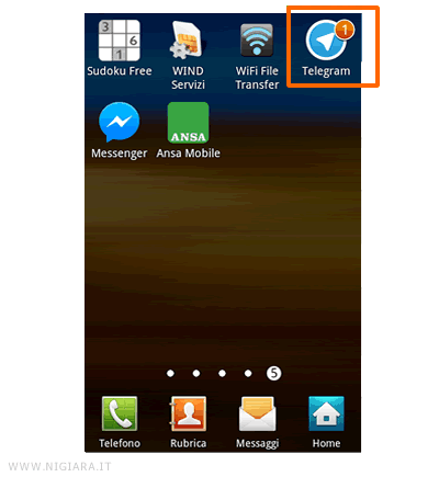 l'icona di Telegram si accende