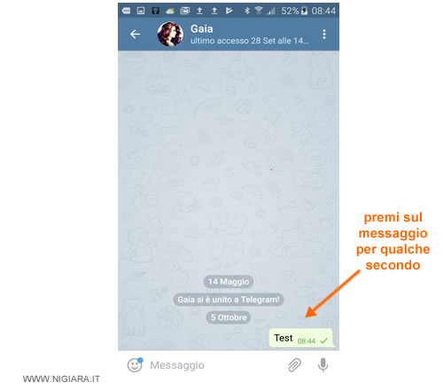 premere sul messaggio da rimuovere