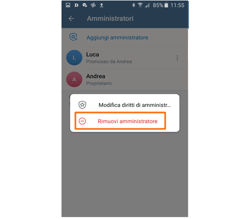 premi su Rimuovi
