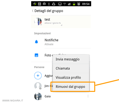 premi su Rimuovi persona per cacciarla dal gruppo chat