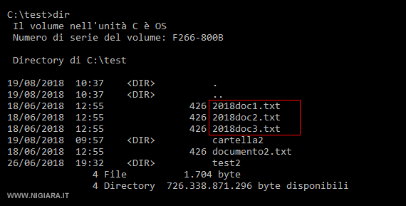l'elenco dei files della directory