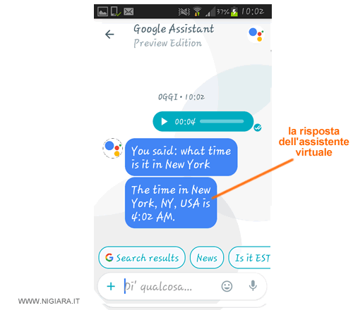 la risposta dell'assistente virtuale su Google Allo