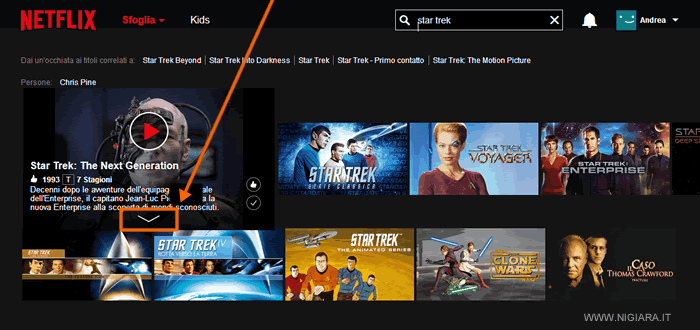 clicca sulla freccia in basso