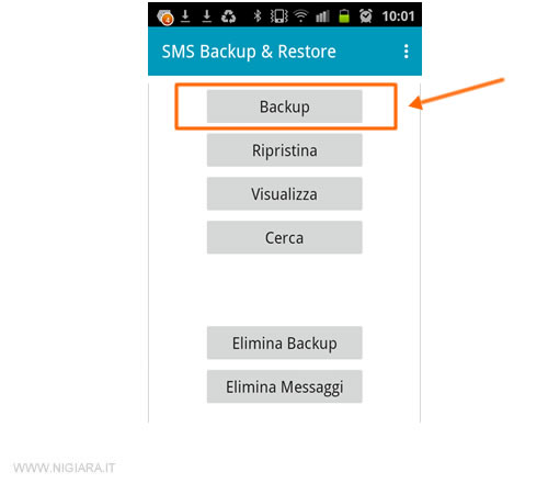 crea una copia di sicurezza degli SMS registrati sul cellulare