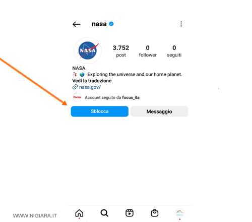 premi sul bottone Sblocca per sbloccare il contatto su Instagram