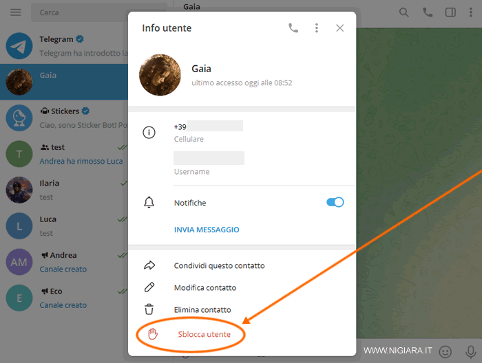 fai un click sul link Sblocca Utente