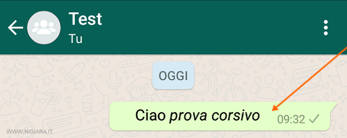la frase nel messaggio &egrave; in corsivo