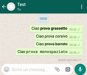 come scrivere in grassetto, corsivo, barrato, monospaziato su Whatsapp