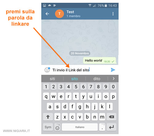 premi sulla parola da linkare