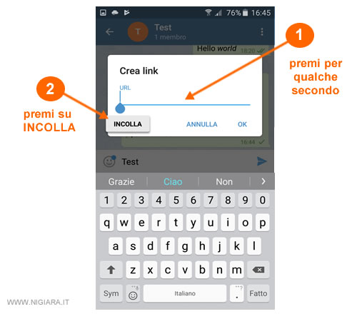 come incollare un link
