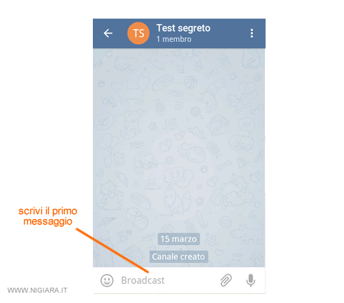 scrivi il tuo primo messaggio sul canale privato
