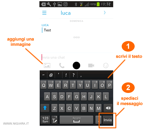 scrivi il messaggio da spedire via chat