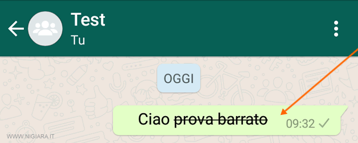 nel messaggio la frase &egrave; stata barrata