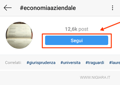 premi sul pulsante Segui