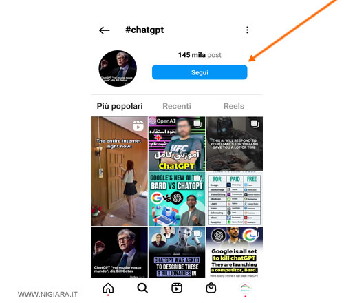 premi sul pulsante Segui