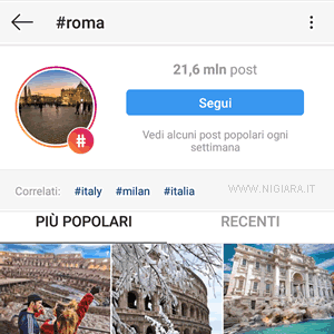 premi su Segui per cominciare a seguire l'hashtag su Instagram
