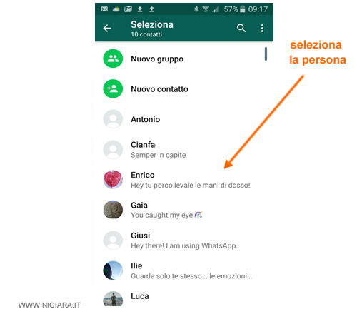 seleziona la persona da contattare