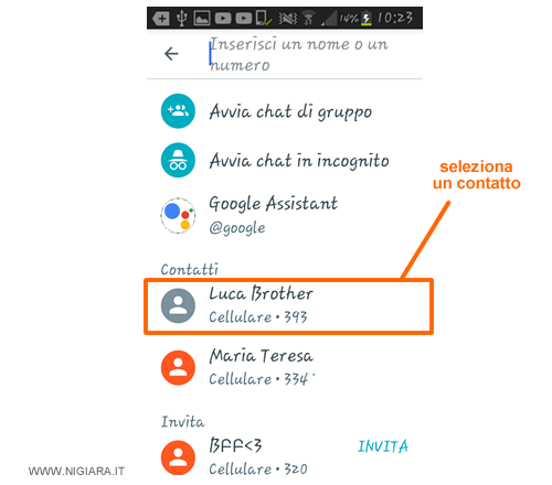 seleziona la persona con cui chattare