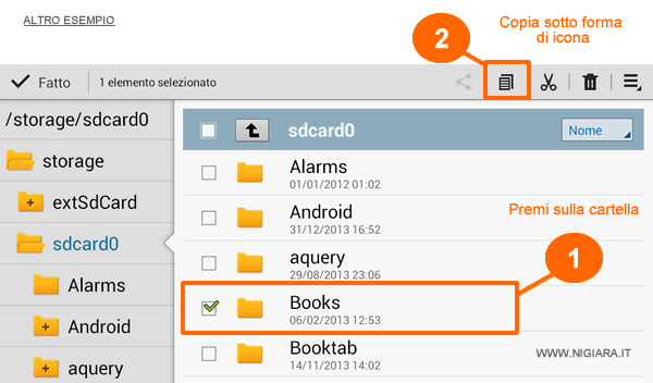 un altro esempio pratico di visualizzazione della funzione copia nei tablet Android