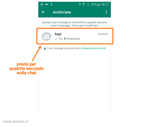 seleziona la chat archiviata su Whatsapp