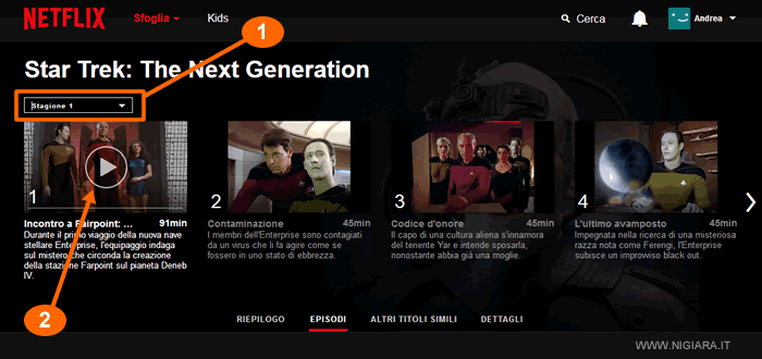 seleziona la stagione e il numero dell'episodio che vuoi vedere su Netflix