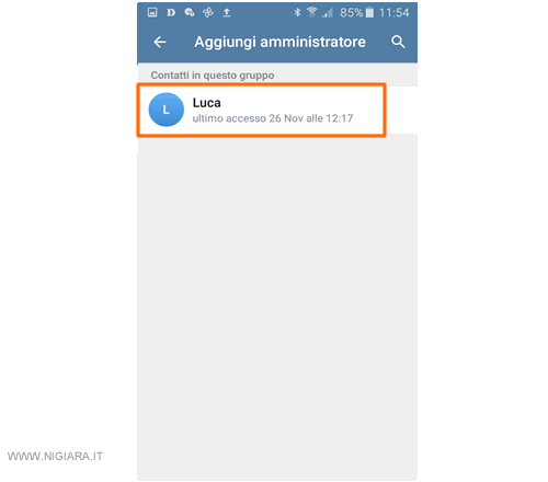 premi sul nome del nuovo amministratore