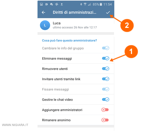 seleziona le autorizzazioni