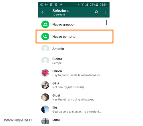 premere su nuovo contatto
