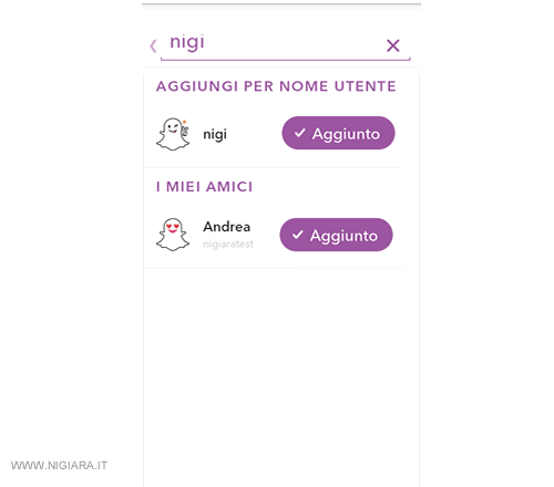 il contatto è stato aggiunto agli amici su Snapchat
