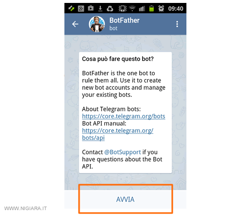 premi su Avvia per continuare
