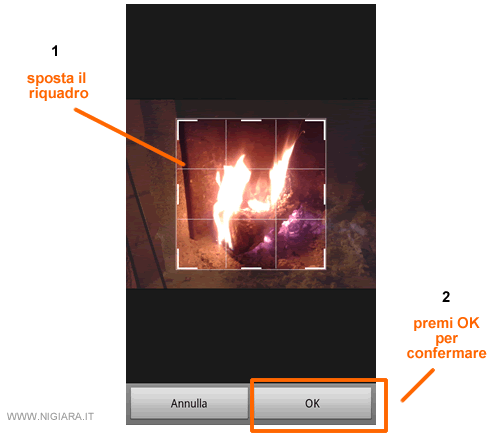 sposta la visuale nella zona desiderata della foto e premi OK