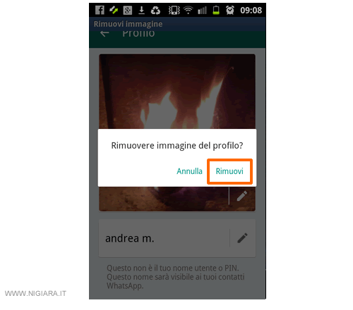 premi di nuovo su Rimuovi per cancellare la foto