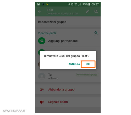 premi sul pulsante OK per confermare l'espulsione