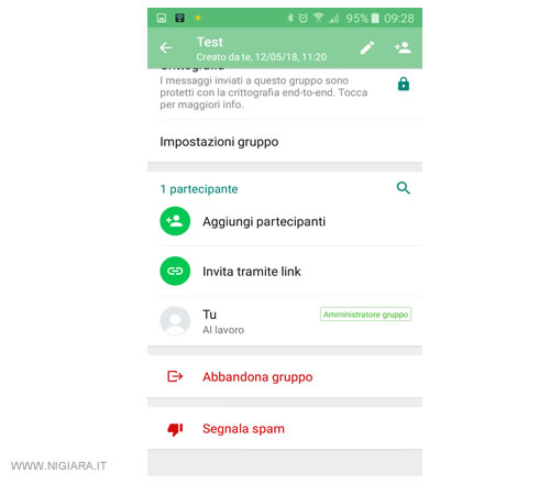 il nome della persona espulsa non è più nella lista dei partecipanti del gruppo