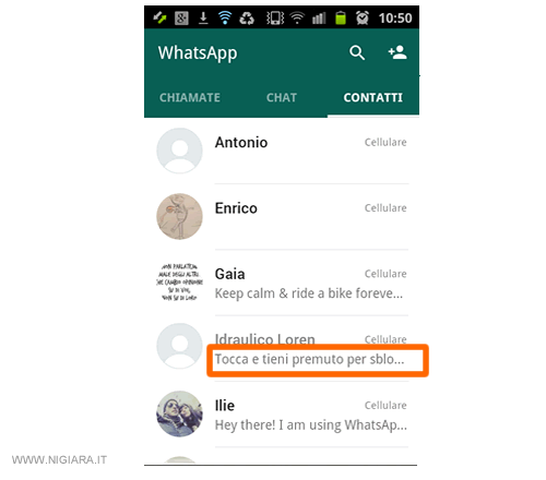 l'elenco dei contatti con la persona bloccata