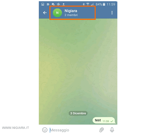 pigia in alto sul nome del gruppo Telegram