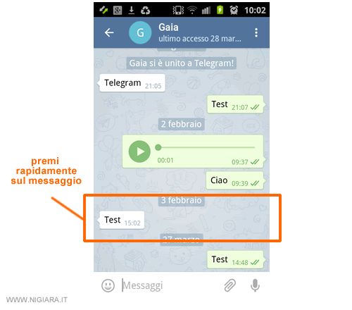 premi velocemente sul messaggio da rimuovere