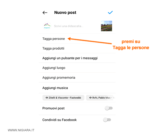 premi su Tagga le persone