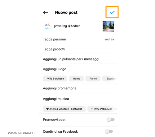 premi sul pulsante verde in alto a destra per spedire il messaggio