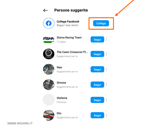 collega Instagram a Facebook