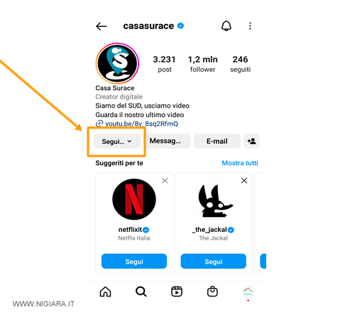 premi su Segui già per non seguire più la persona