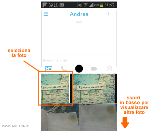 seleziona una foto o video da condividere via chat