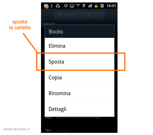 premere su Sposta la cartella